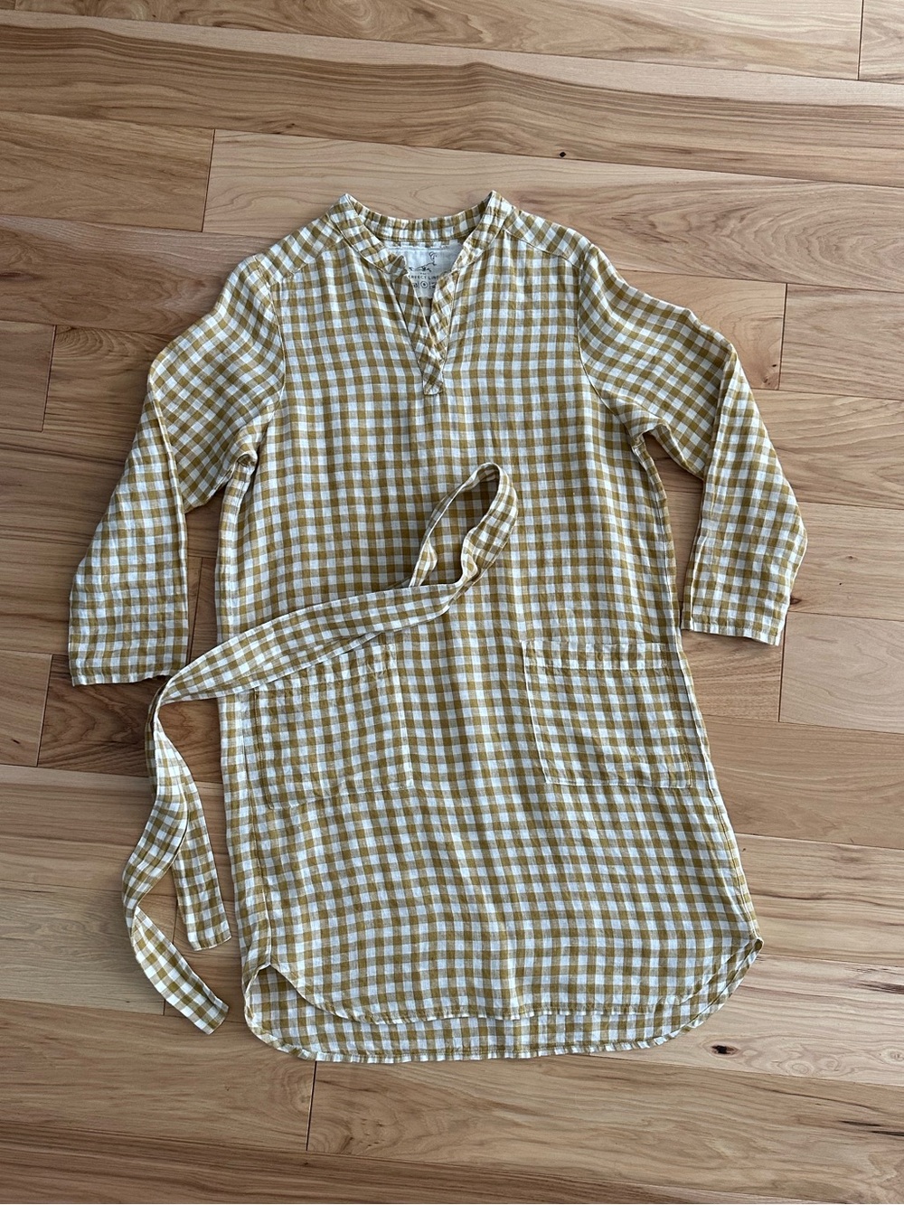 Not Perfect Linen - Mustard Gingham Tunic Dress Top - Small